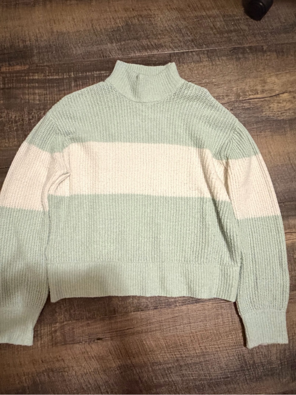 Hippie Rose Mint & Cream Striped Turtleneck Sweater